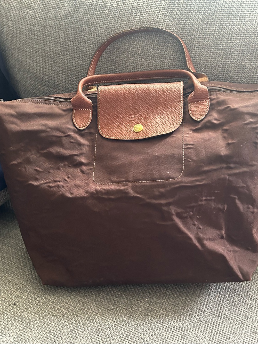 Authentic Vintage Longchamp Le Pliage Medium Tote - Brown